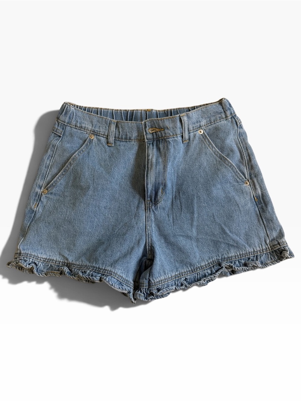Light Blue Ruffled Hem Denim Shorts